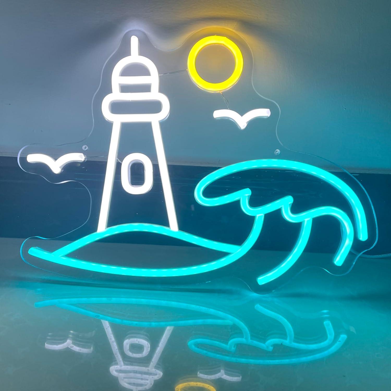 Lighthouse Scene Neon Sign Sea - Party Games Night ulasan dan harga