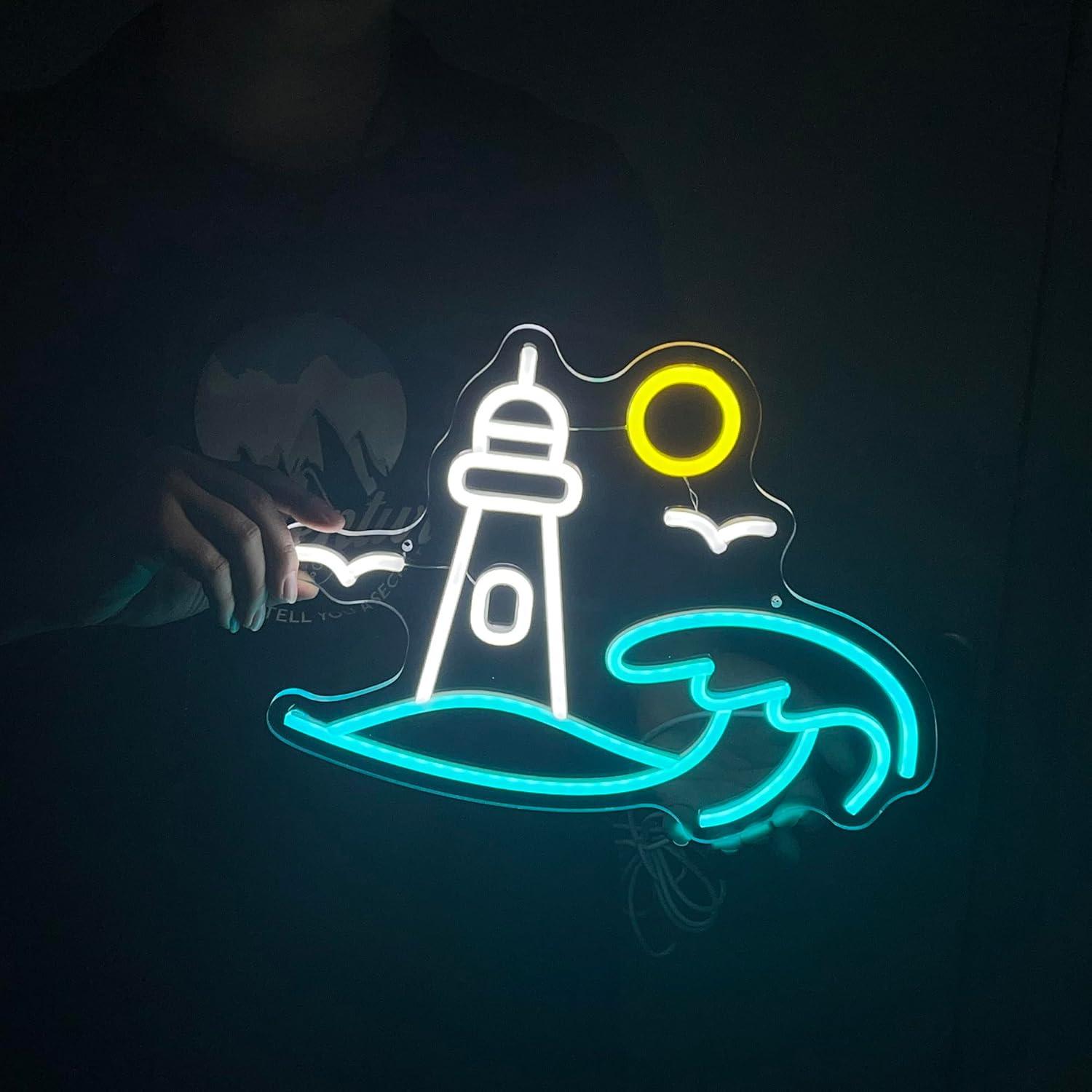 Lighthouse Scene Neon Sign Sea - Party Games Night ulasan dan harga