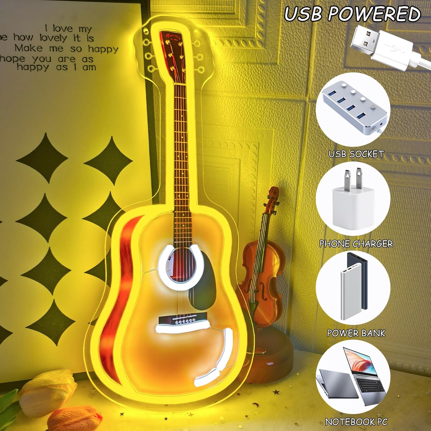 Acoustic Guitar LED Neon Sign  - Party Games For Christmas ulasan dan harga